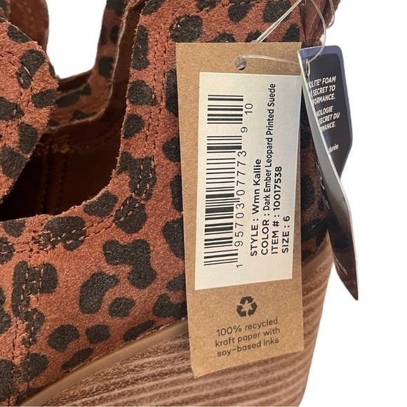 Toms Kallie Wedge 6 Brown Bootie Leopard Suede Shoes - Picture 3 of 5